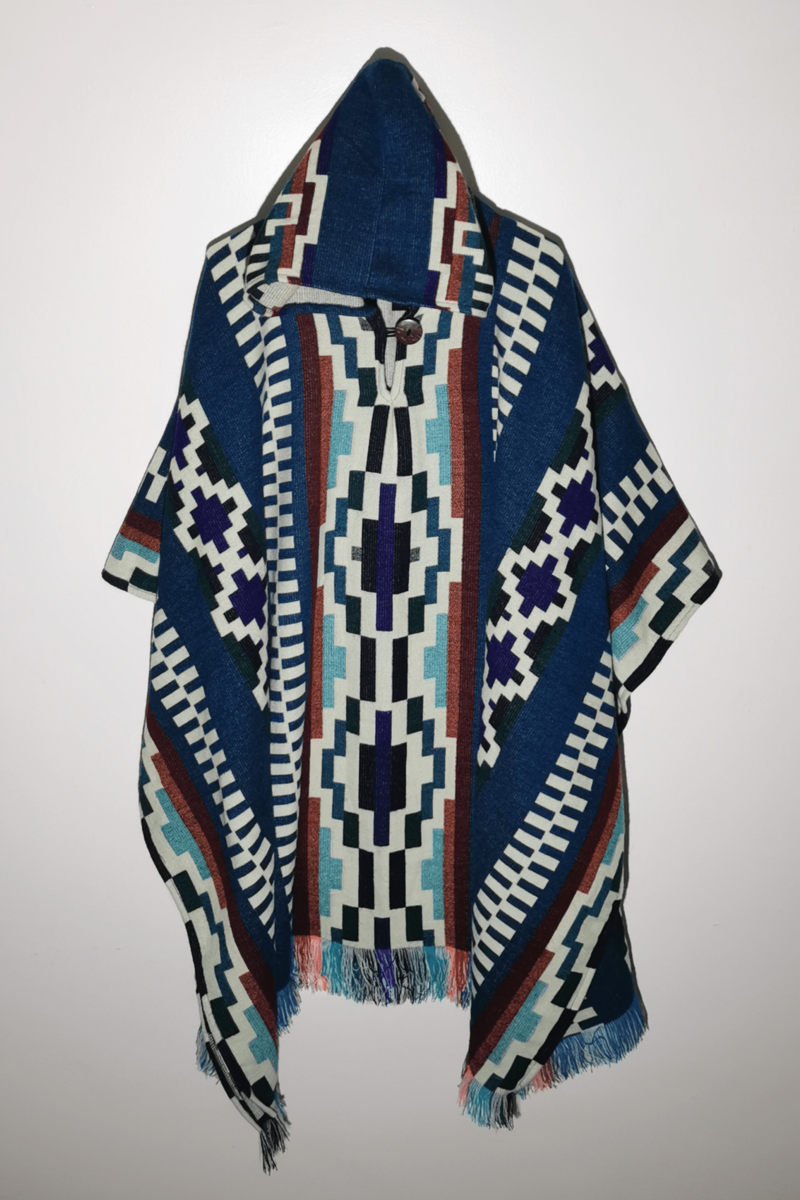 Geometrische Muster Poncho Himmelsblau